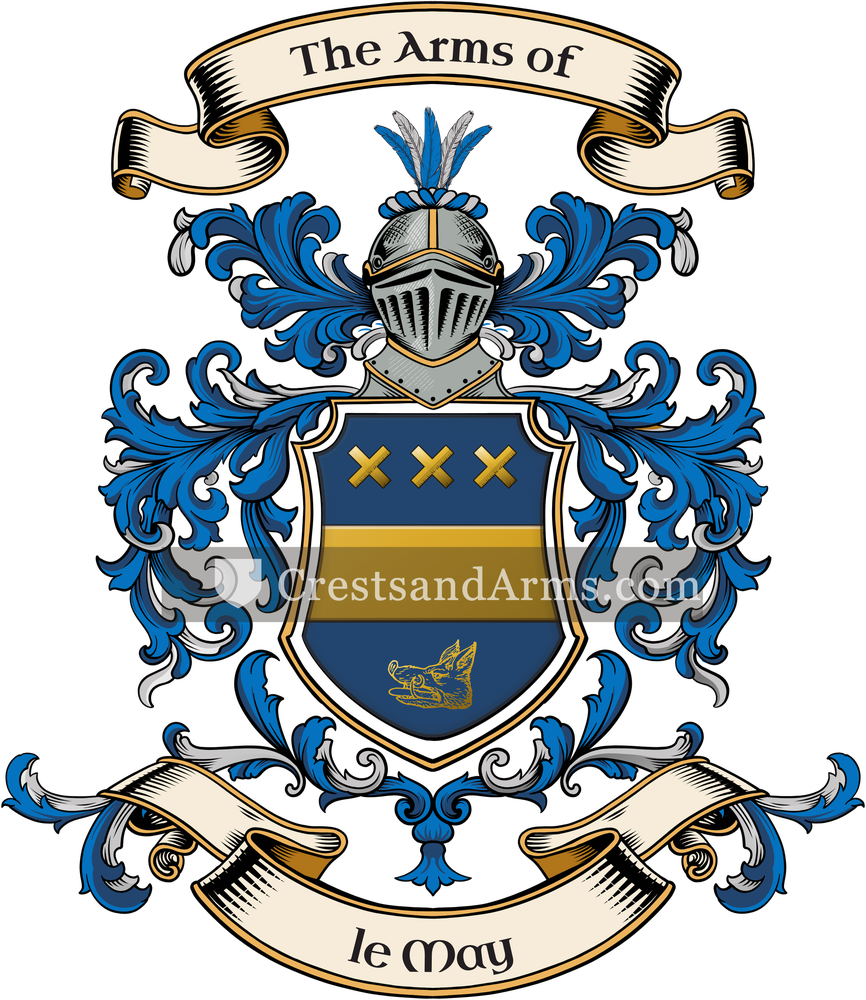 The le May coat of arms, drawn from the recorded blazon