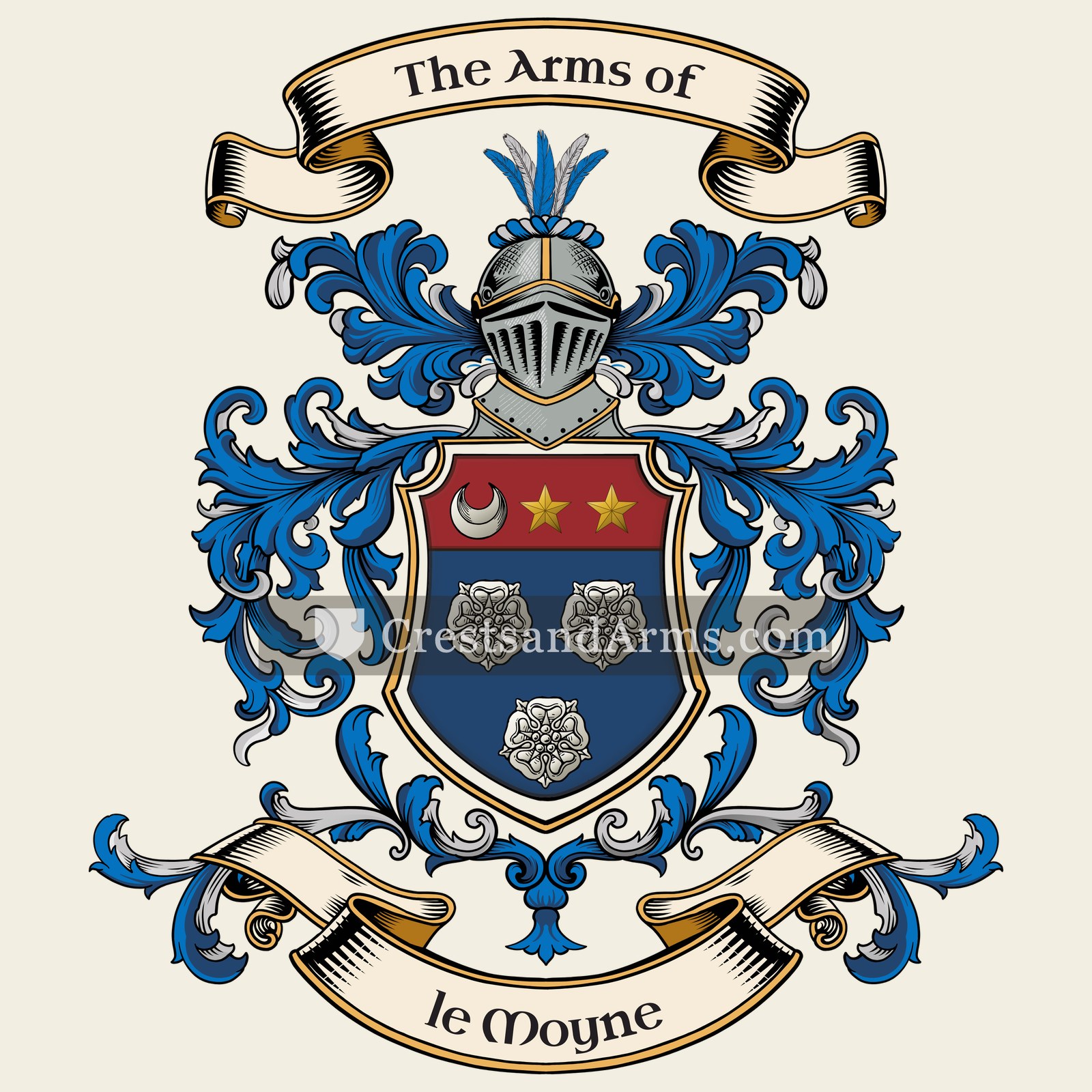 The le Moyne coat of arms, drawn from the recorded blazon