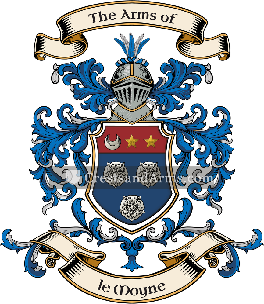 The le Moyne coat of arms, drawn from the recorded blazon