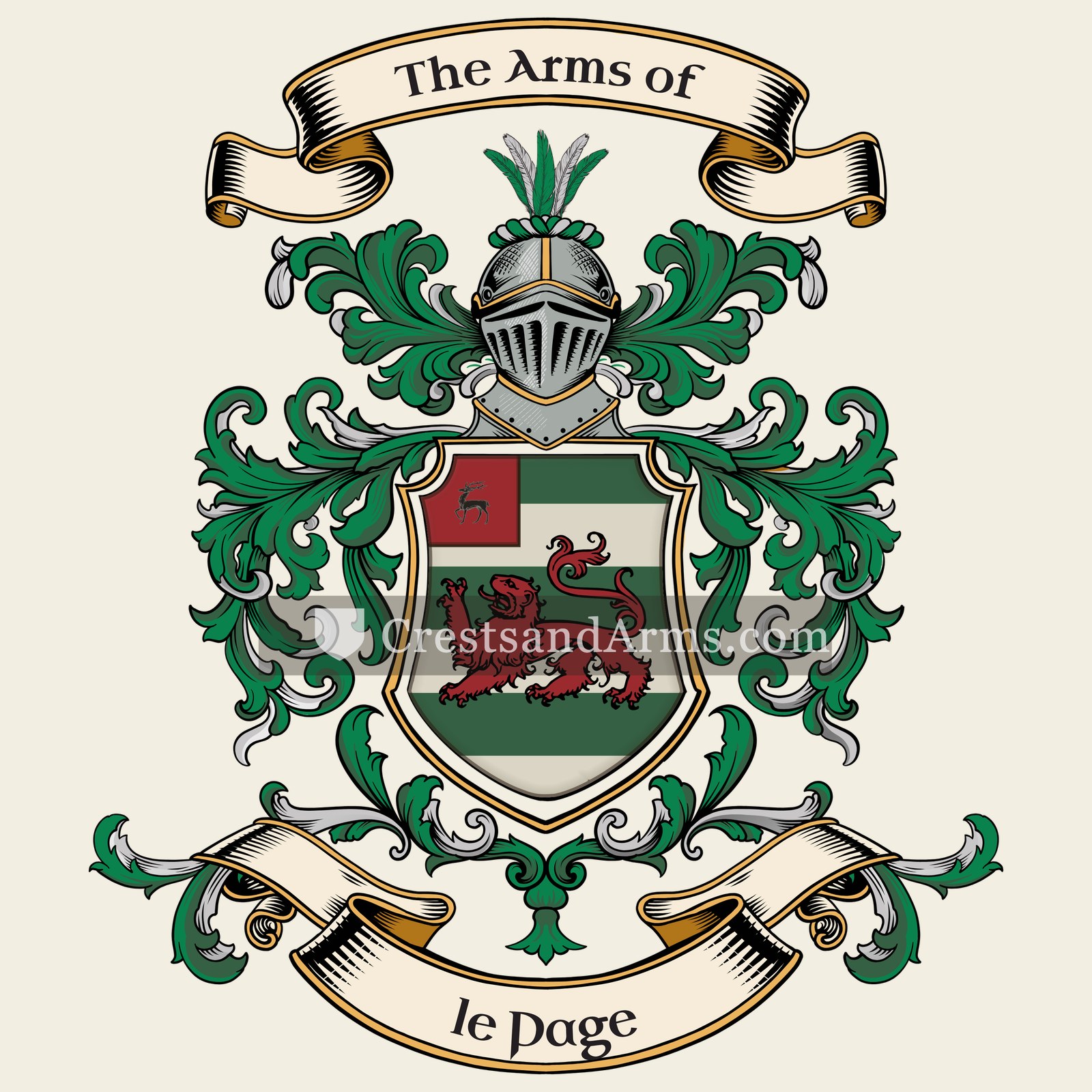 The le Page coat of arms, drawn from the recorded blazon