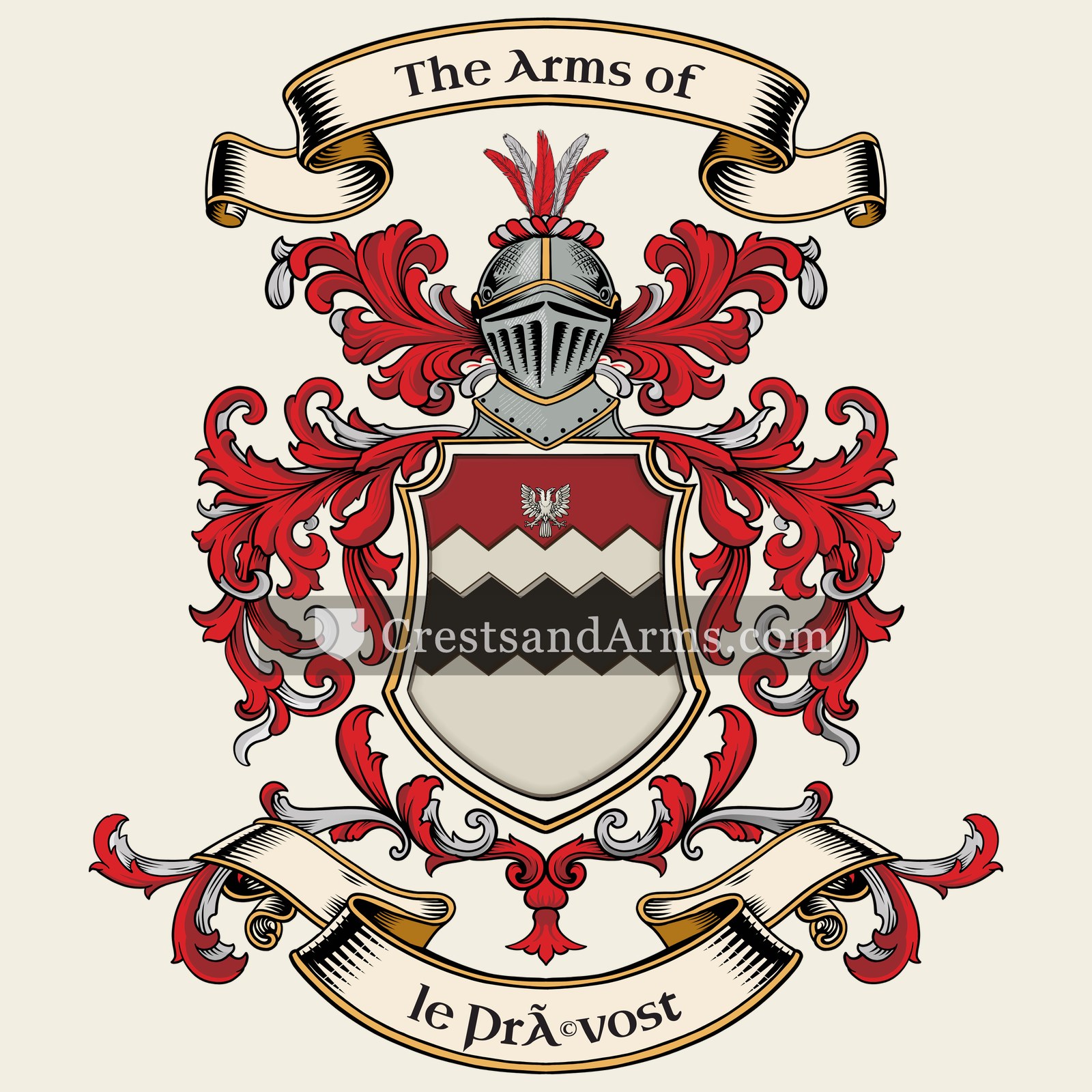 The le Prévost coat of arms, drawn from the recorded blazon
