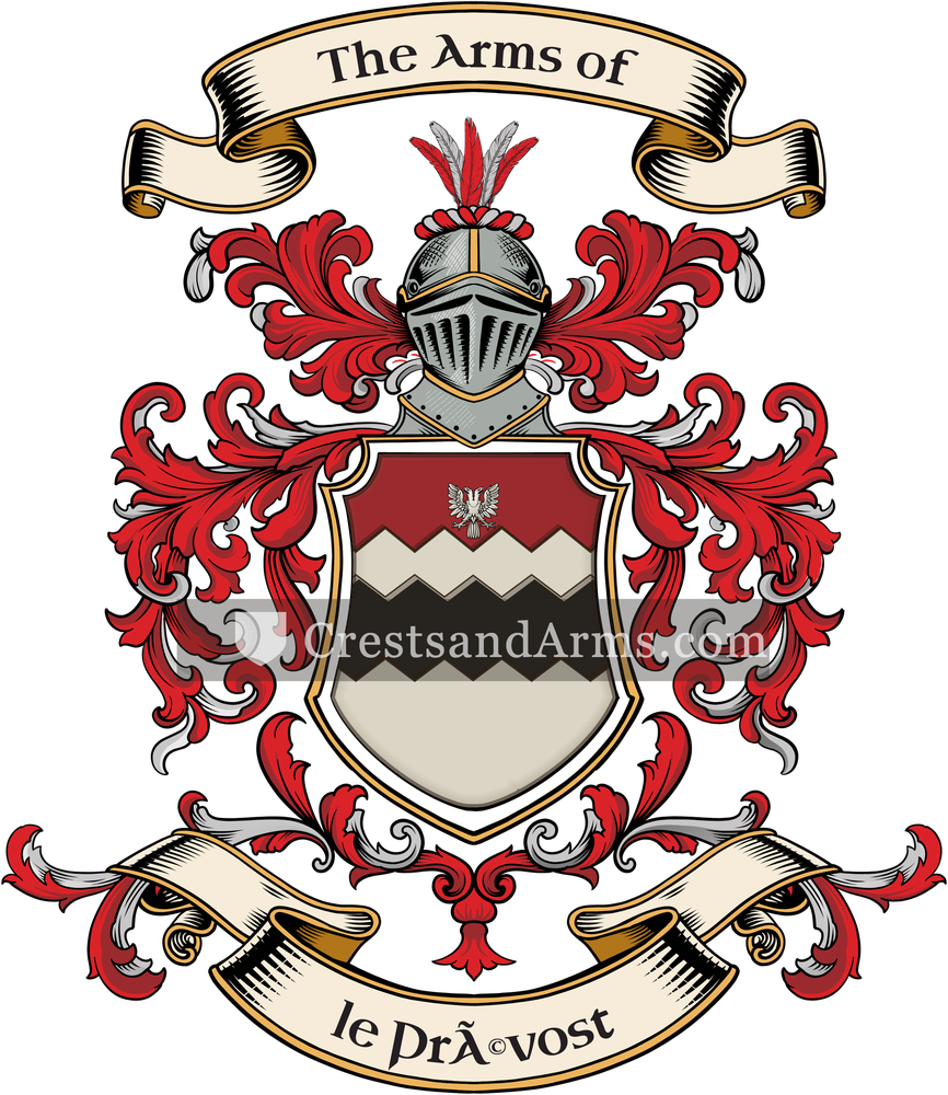 The le Prévost coat of arms, drawn from the recorded blazon