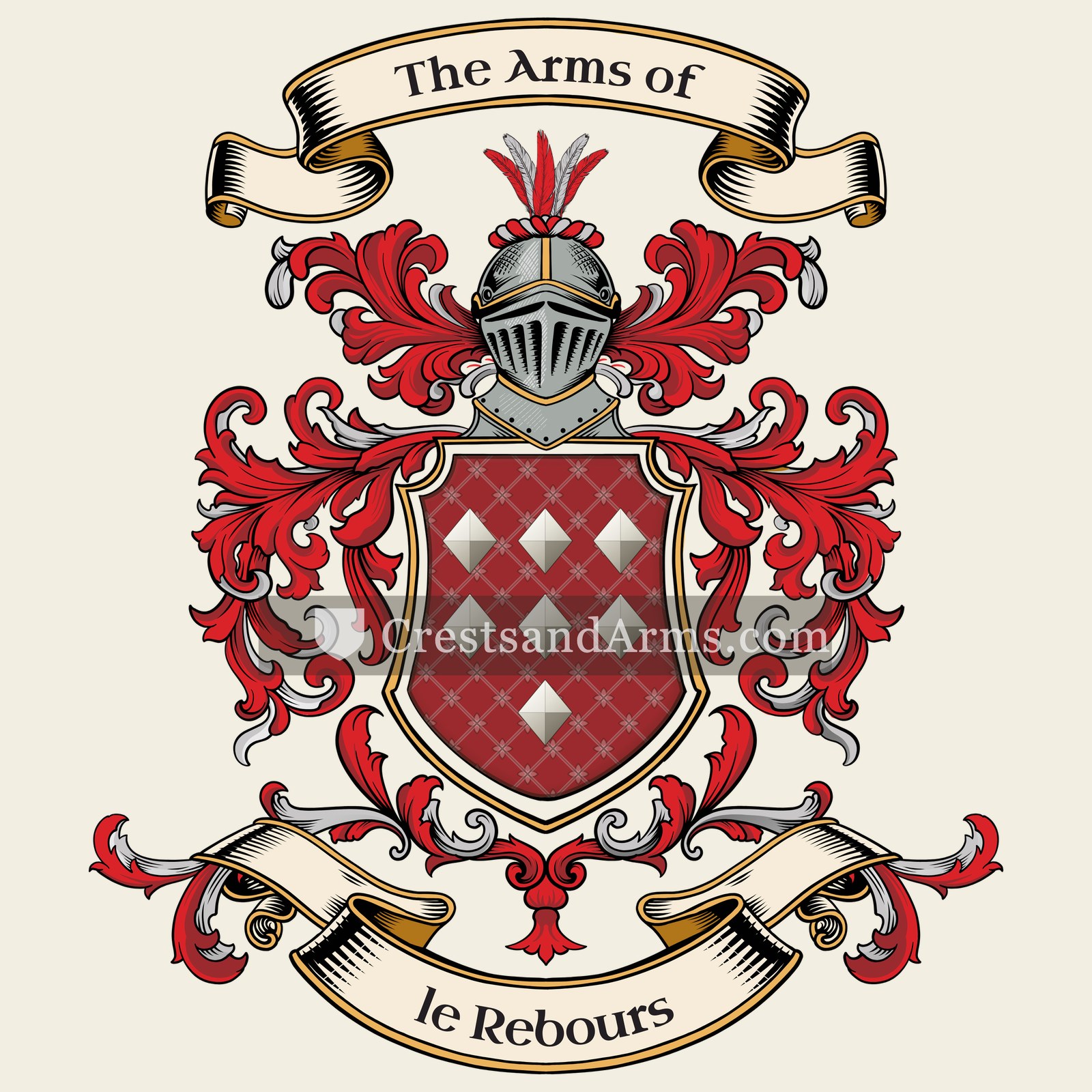 The le Rebours coat of arms, drawn from the recorded blazon
