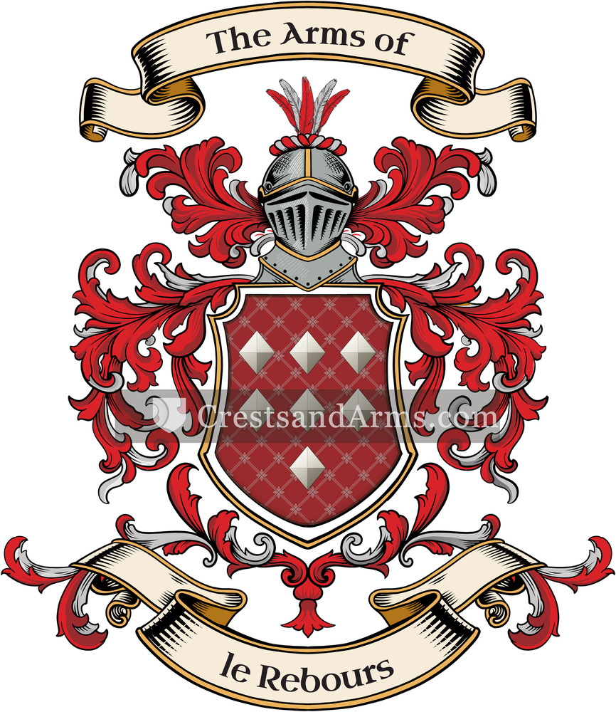 The le Rebours coat of arms, drawn from the recorded blazon