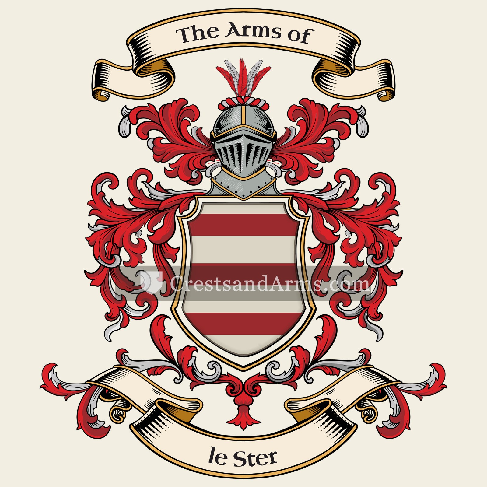 The le Ster coat of arms, drawn from the recorded blazon