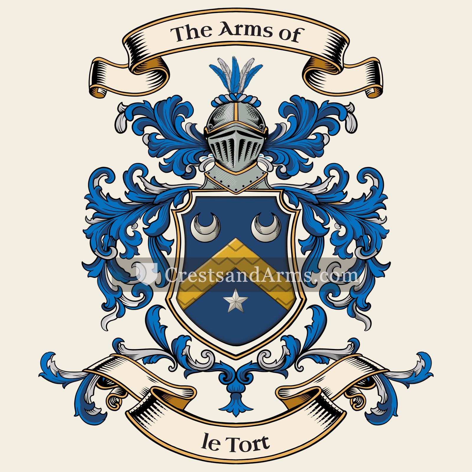 The le Tort coat of arms, drawn from the recorded blazon