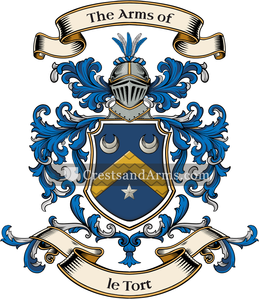 The le Tort coat of arms, drawn from the recorded blazon