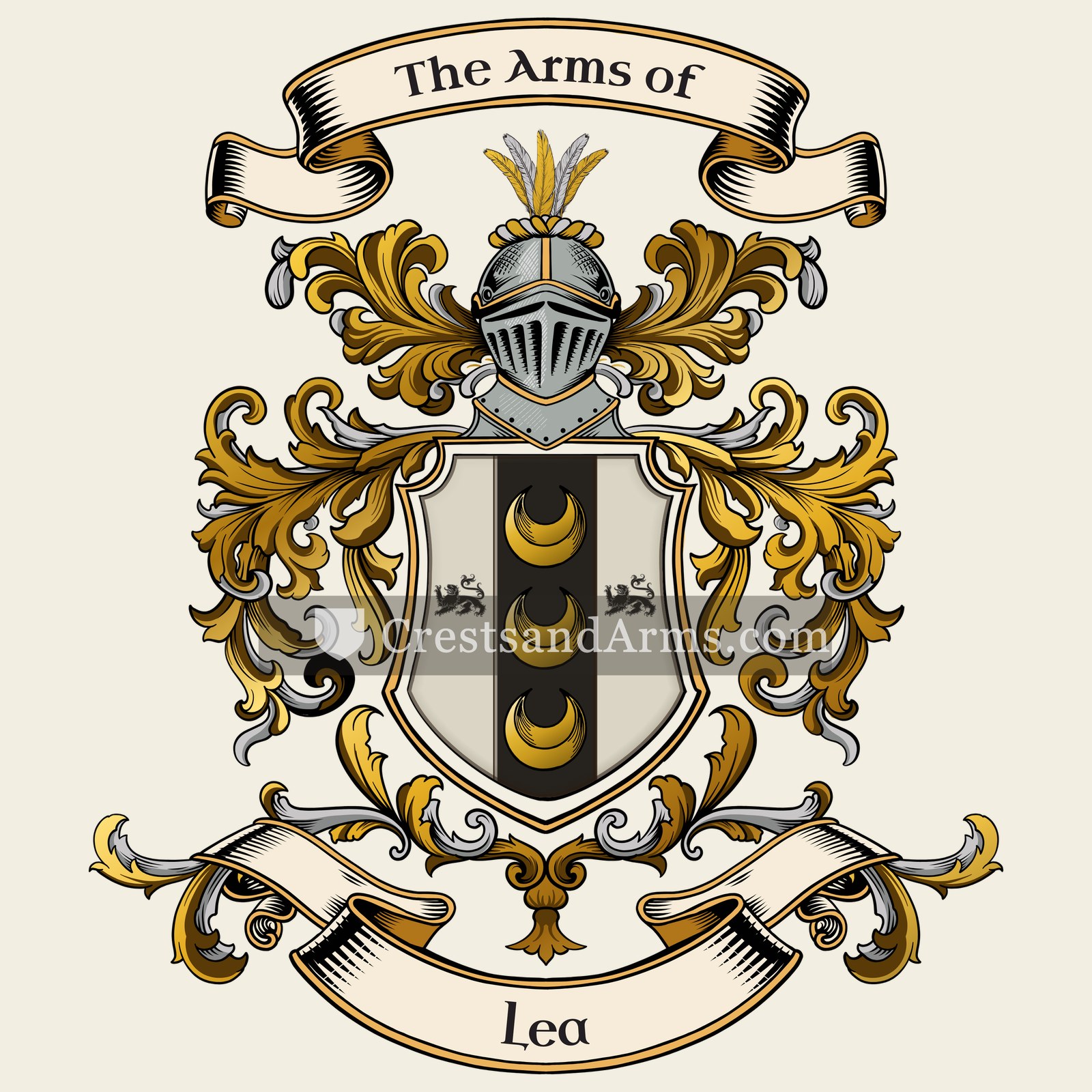 The Lea coat of arms, drawn from the recorded blazon