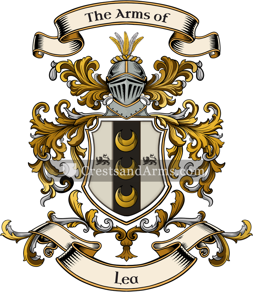The Lea coat of arms, drawn from the recorded blazon