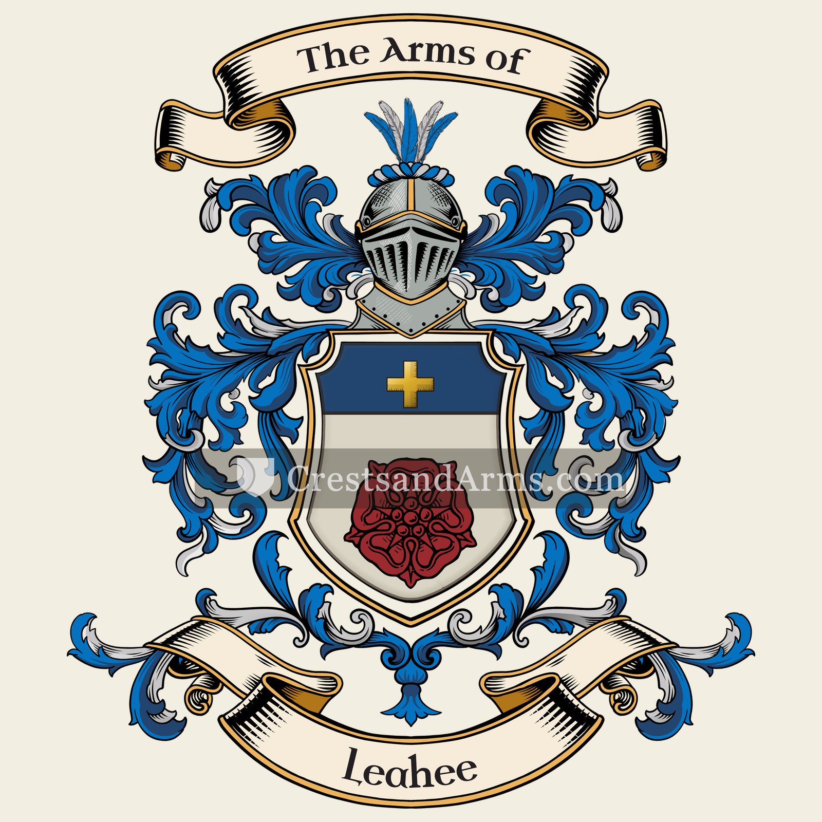The Leahee coat of arms, drawn from the recorded blazon