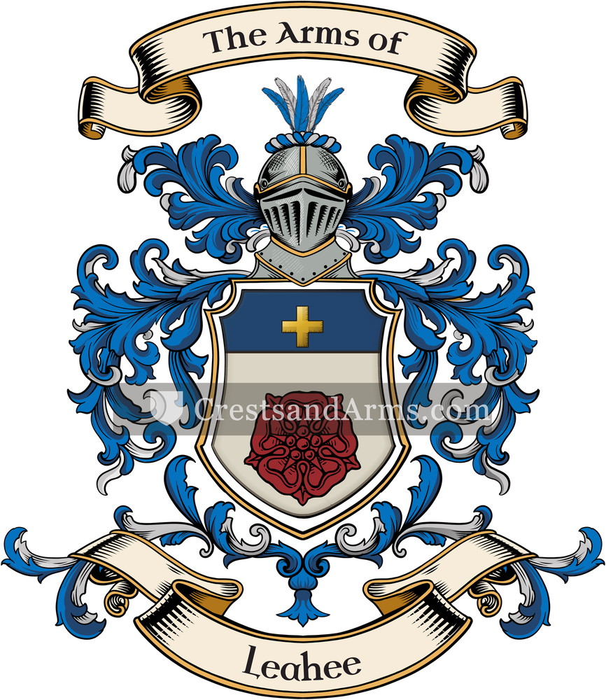 The Leahee coat of arms, drawn from the recorded blazon