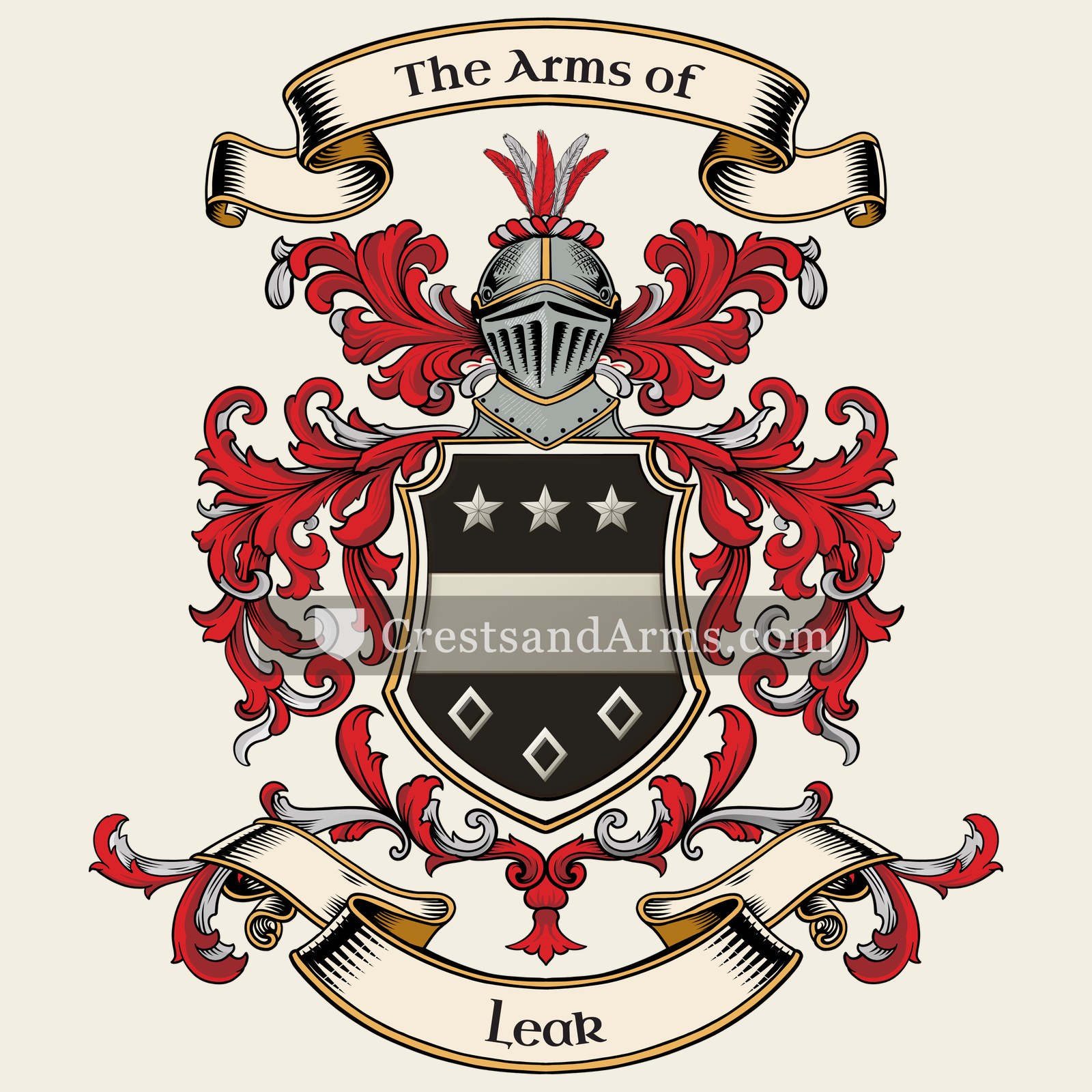 The Leak coat of arms, drawn from the recorded blazon