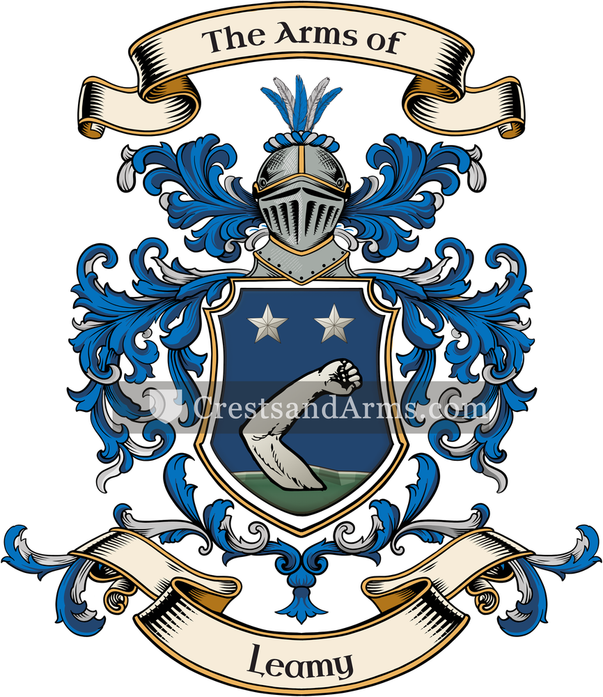 The Leamy coat of arms, drawn from the recorded blazon
