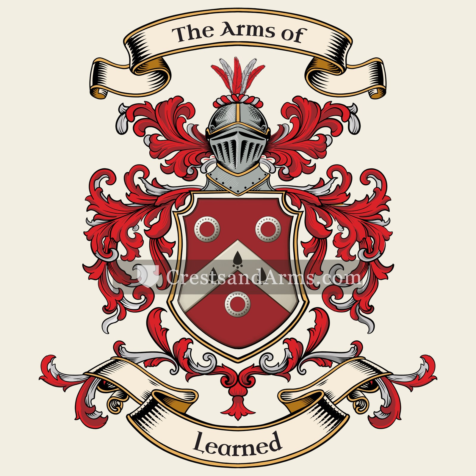 The Learned coat of arms, drawn from the recorded blazon