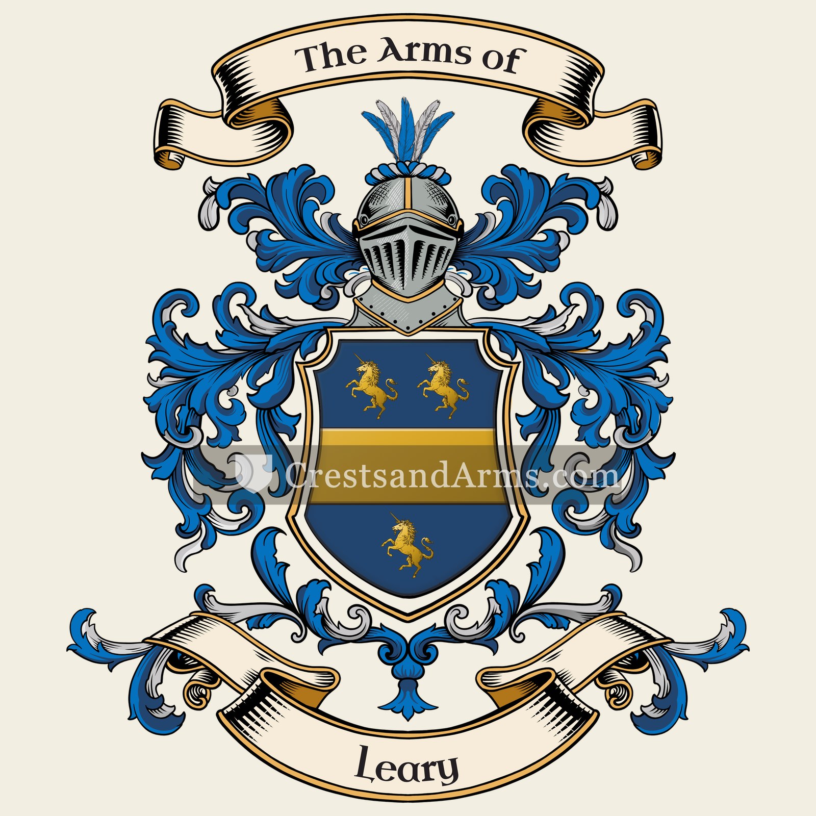 The Leary coat of arms, drawn from the recorded blazon