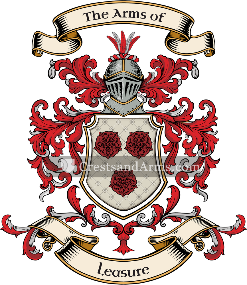 The Leasure coat of arms, drawn from the recorded blazon