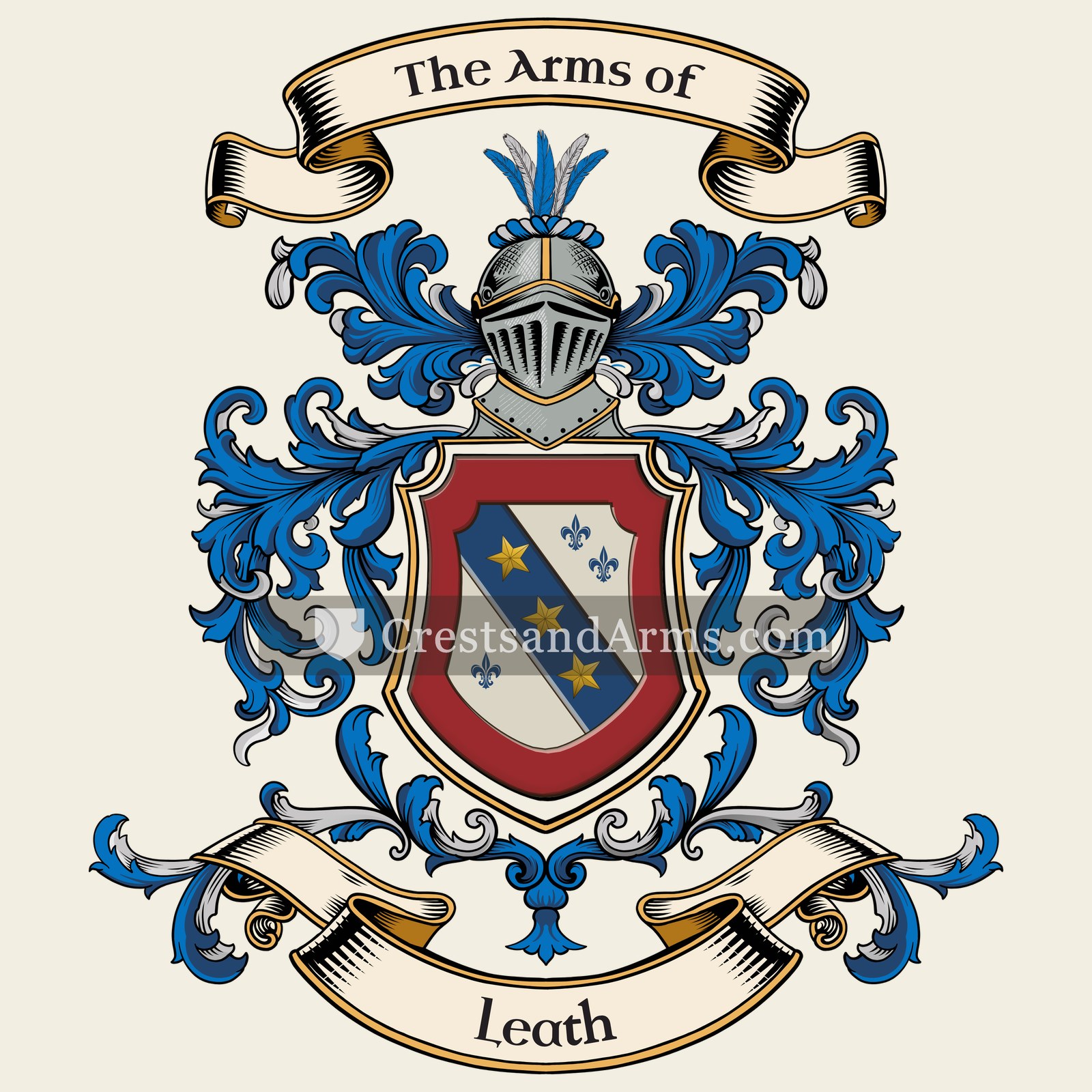 The Leath coat of arms, drawn from the recorded blazon