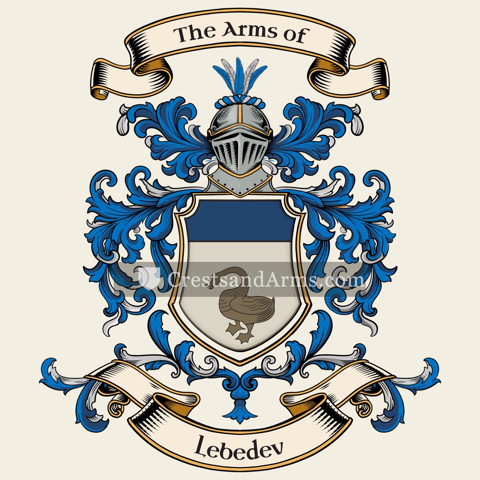 The Lebedev coat of arms, drawn from the recorded blazon