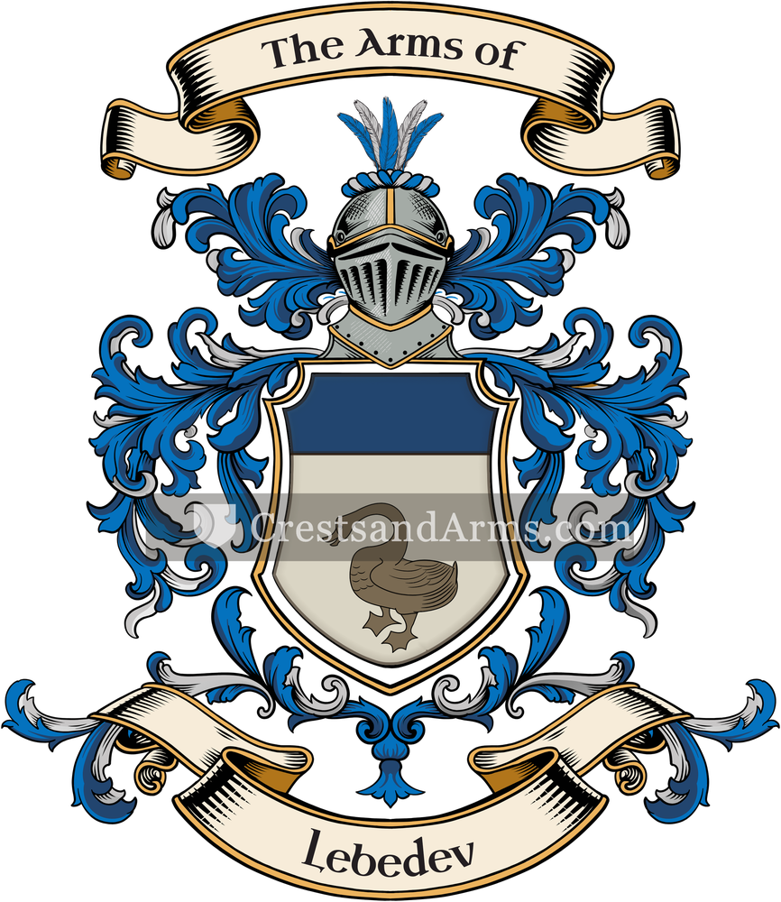 The Lebedev coat of arms, drawn from the recorded blazon