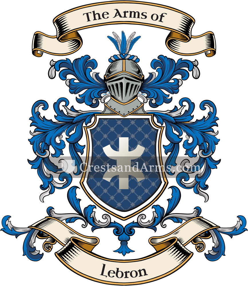 The Lebron coat of arms, drawn from the recorded blazon