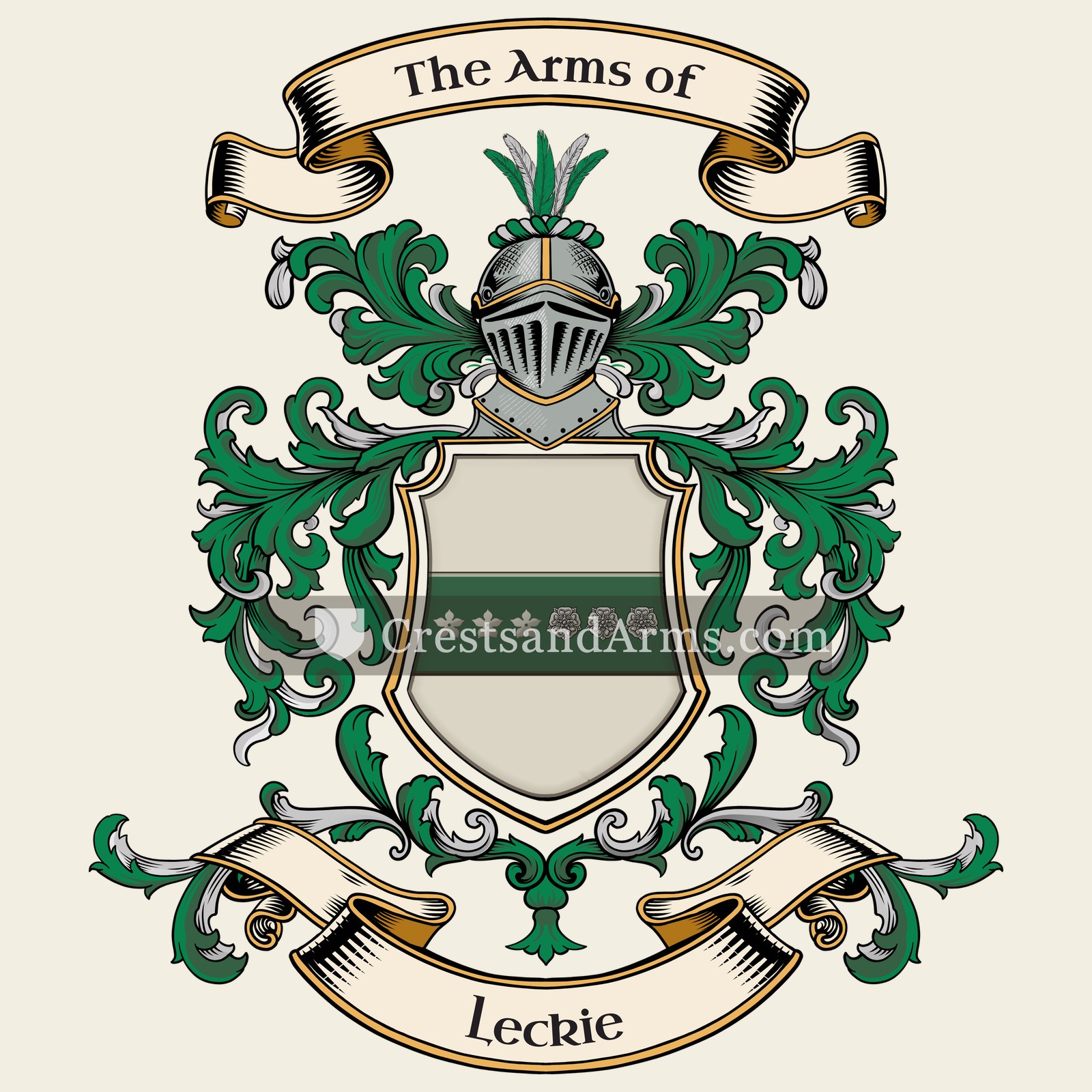 The Leckie coat of arms, drawn from the recorded blazon