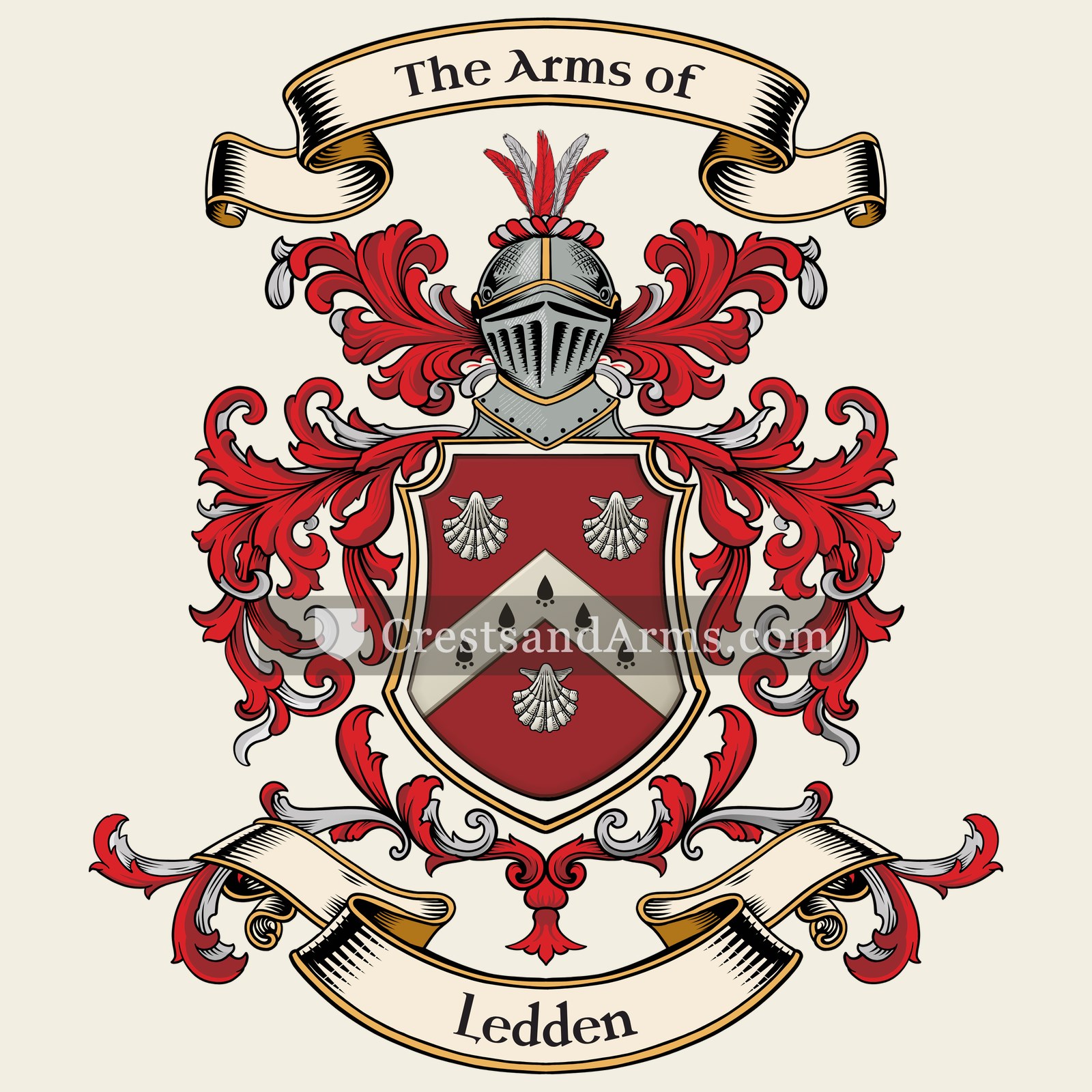 The Ledden coat of arms, drawn from the recorded blazon