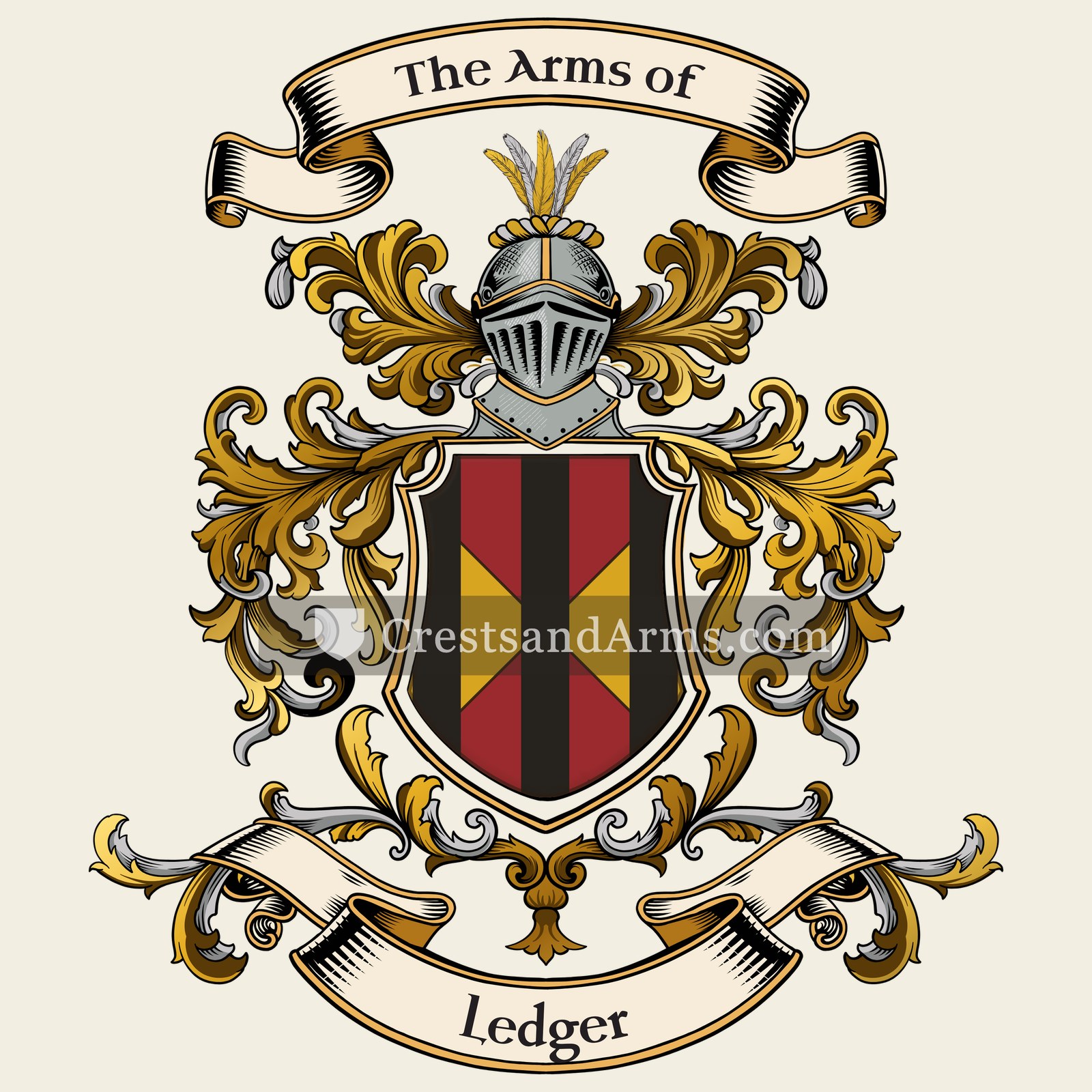 The Ledger coat of arms, drawn from the recorded blazon