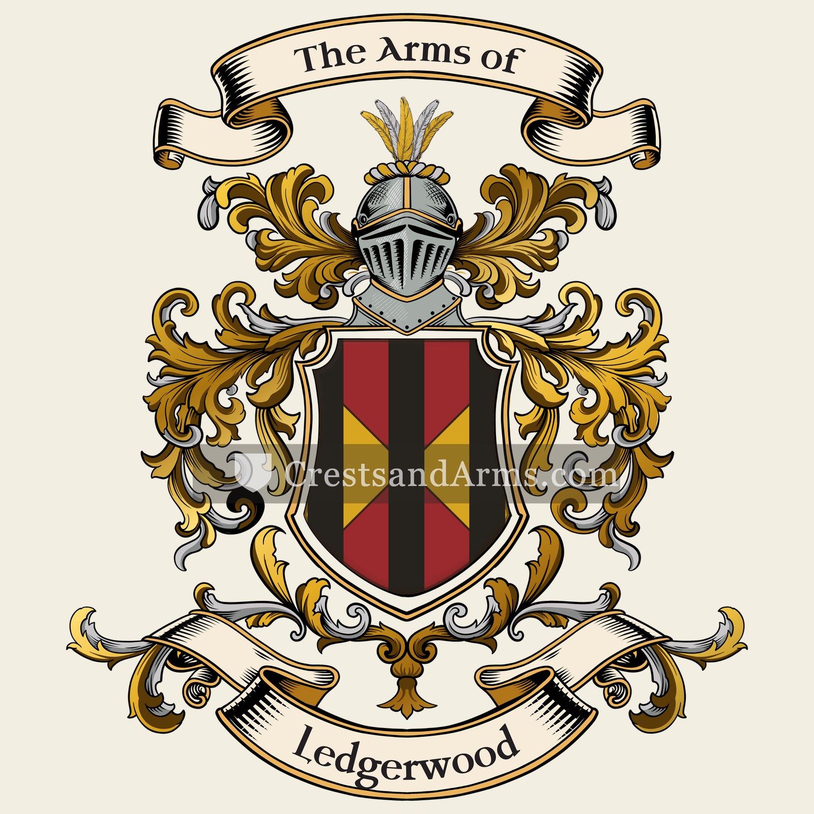 The Ledgerwood coat of arms, drawn from the recorded blazon