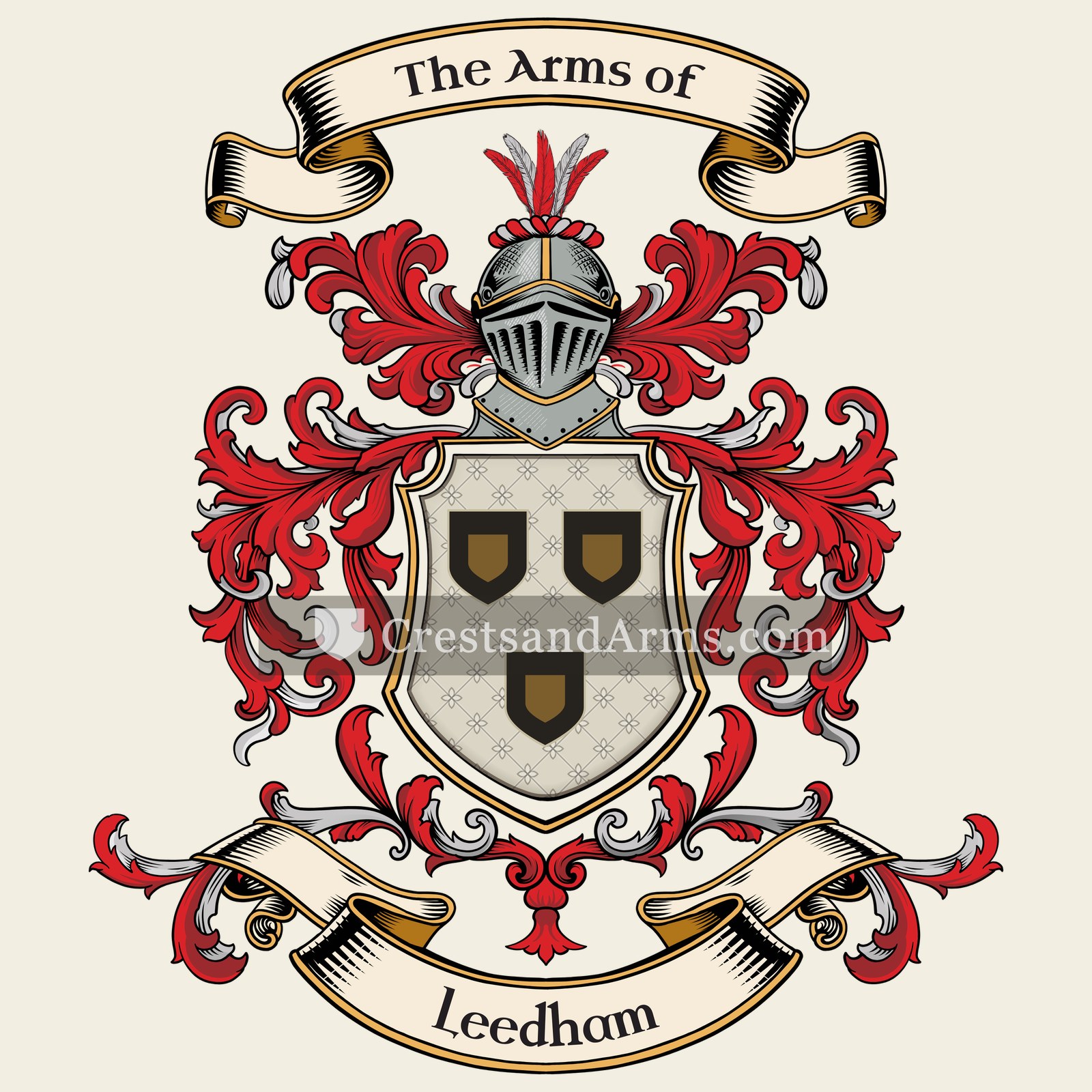 The Leedham coat of arms, drawn from the recorded blazon