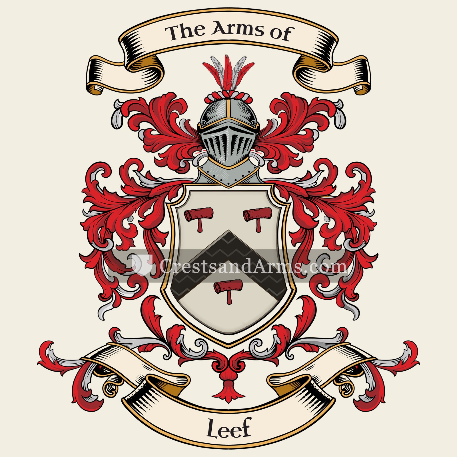 The Leef coat of arms, drawn from the recorded blazon