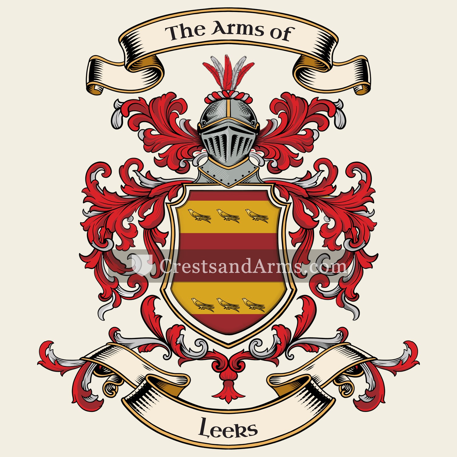The Leeks coat of arms, drawn from the recorded blazon