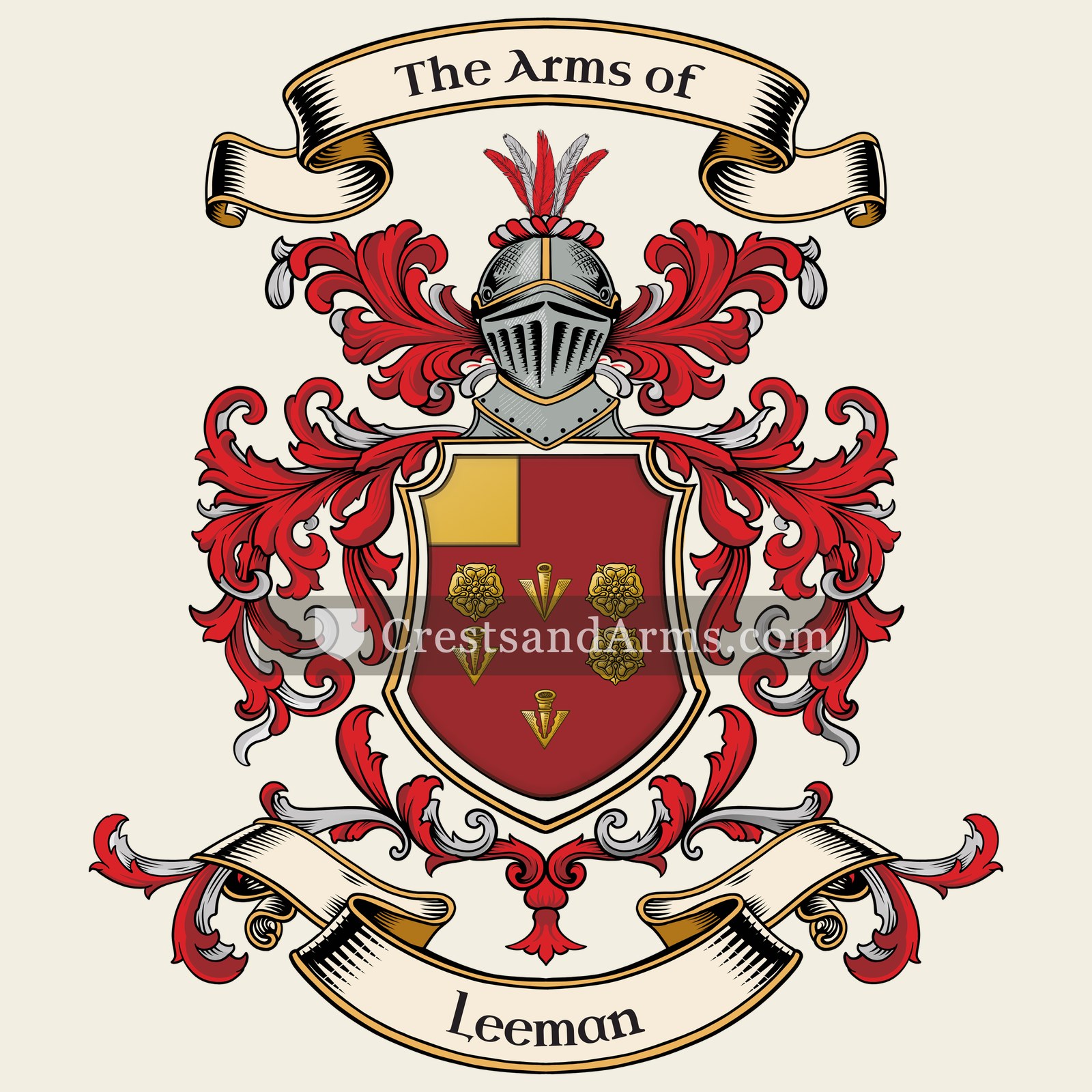 The Leeman coat of arms, drawn from the recorded blazon