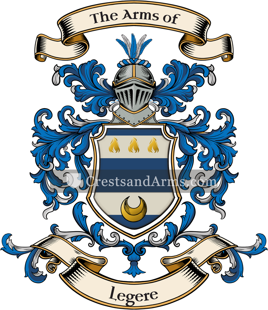 The Legere coat of arms, drawn from the recorded blazon