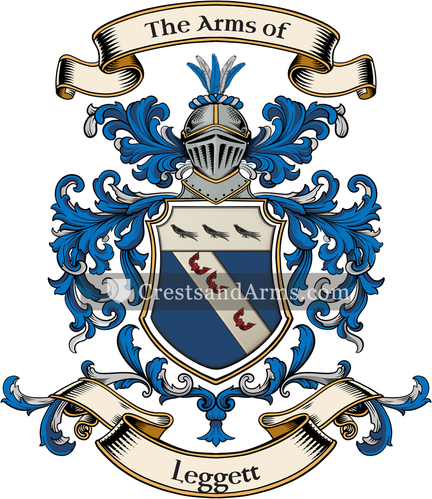 The Leggett coat of arms, drawn from the recorded blazon
