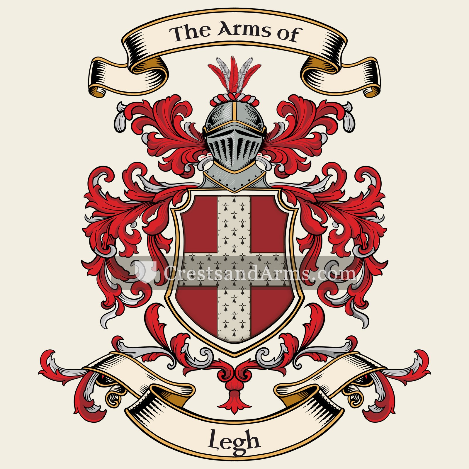The Legh coat of arms, drawn from the recorded blazon