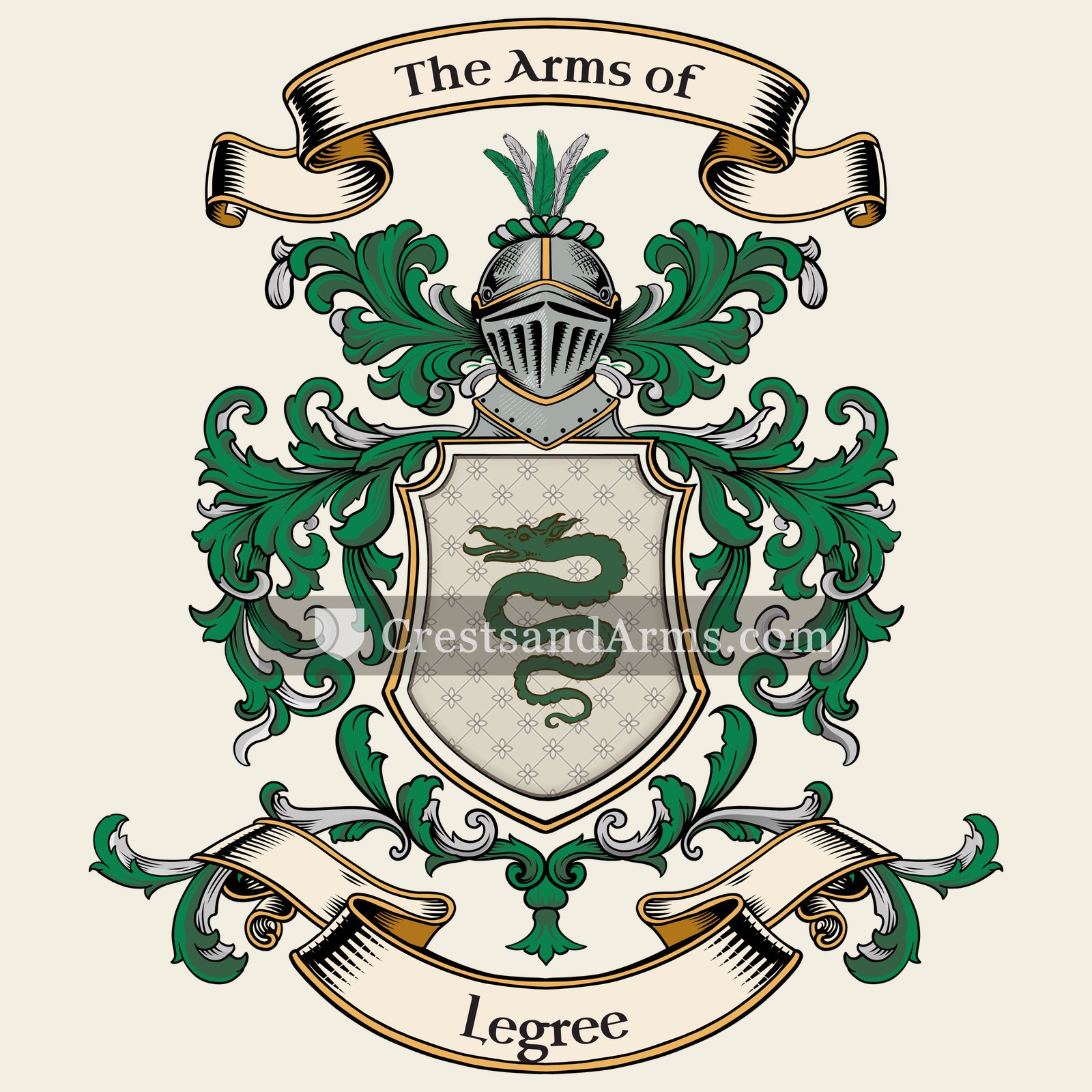 The Legree coat of arms, drawn from the recorded blazon