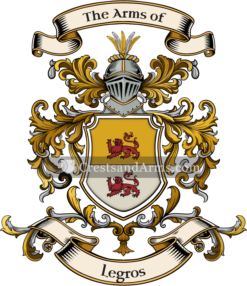 The Legros coat of arms, drawn from the recorded blazon