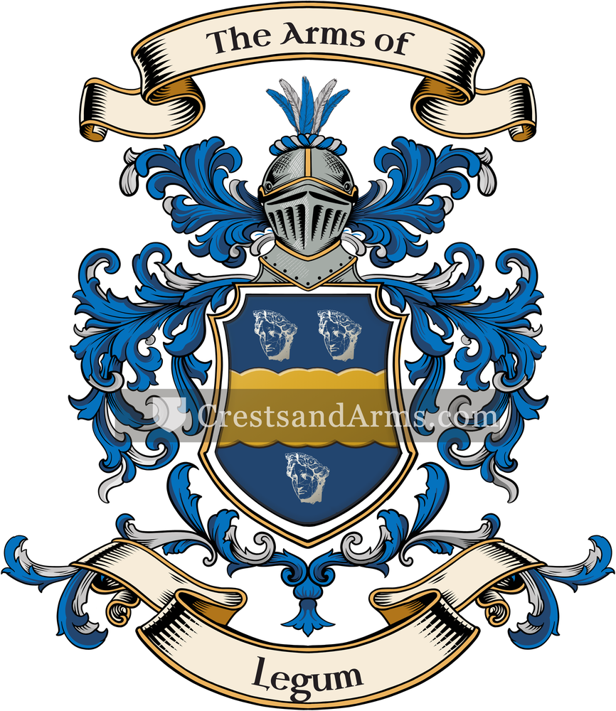 The Legum coat of arms, drawn from the recorded blazon