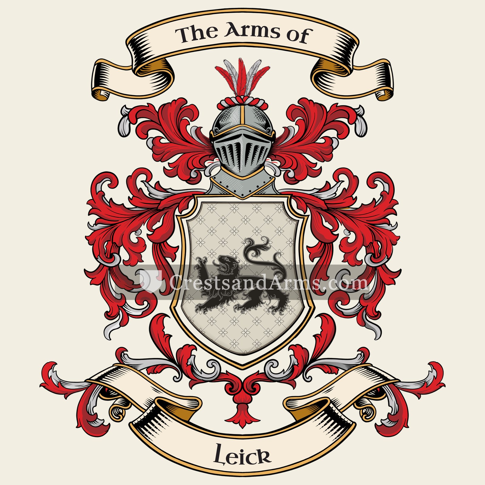 The Leick coat of arms, drawn from the recorded blazon
