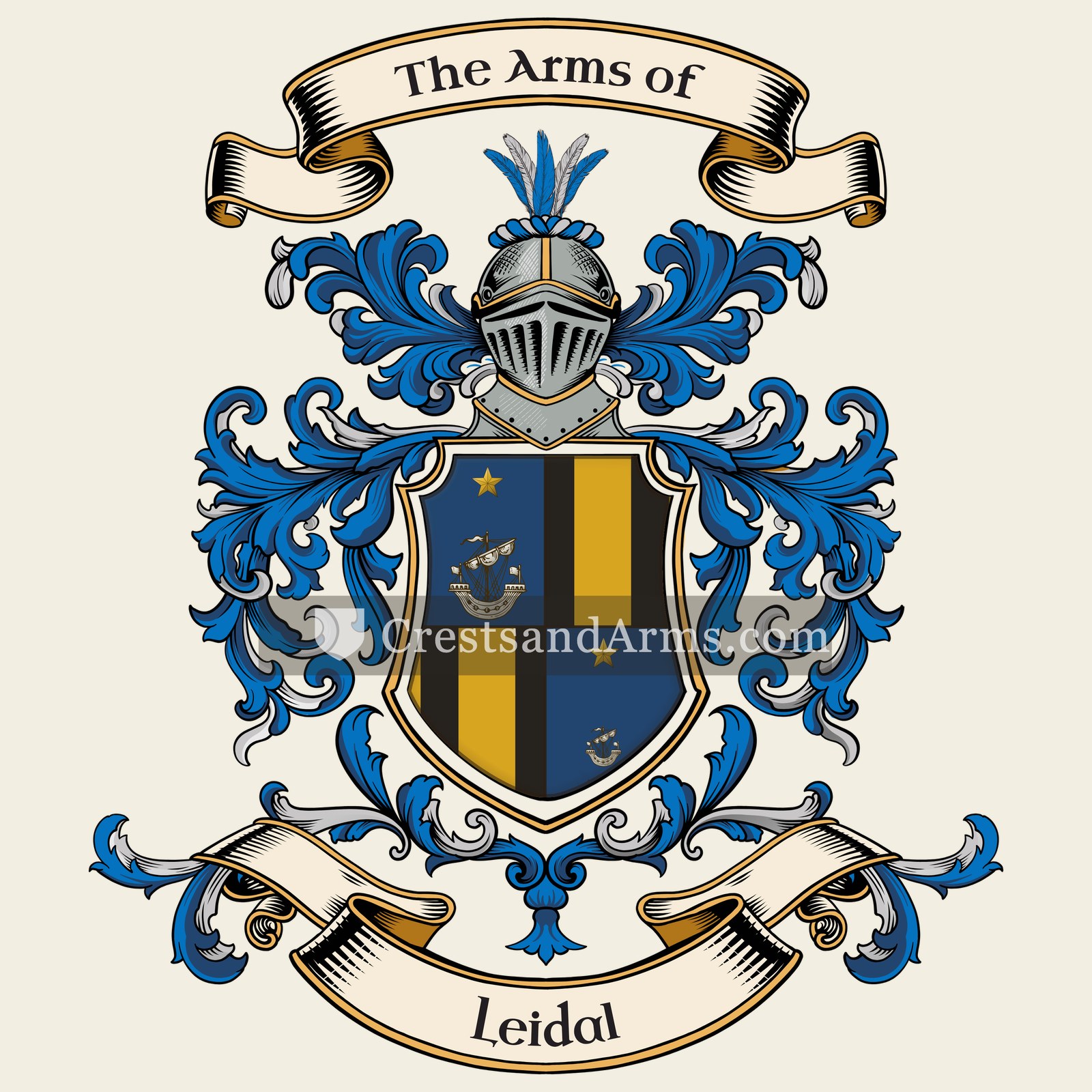 The Leidal coat of arms, drawn from the recorded blazon