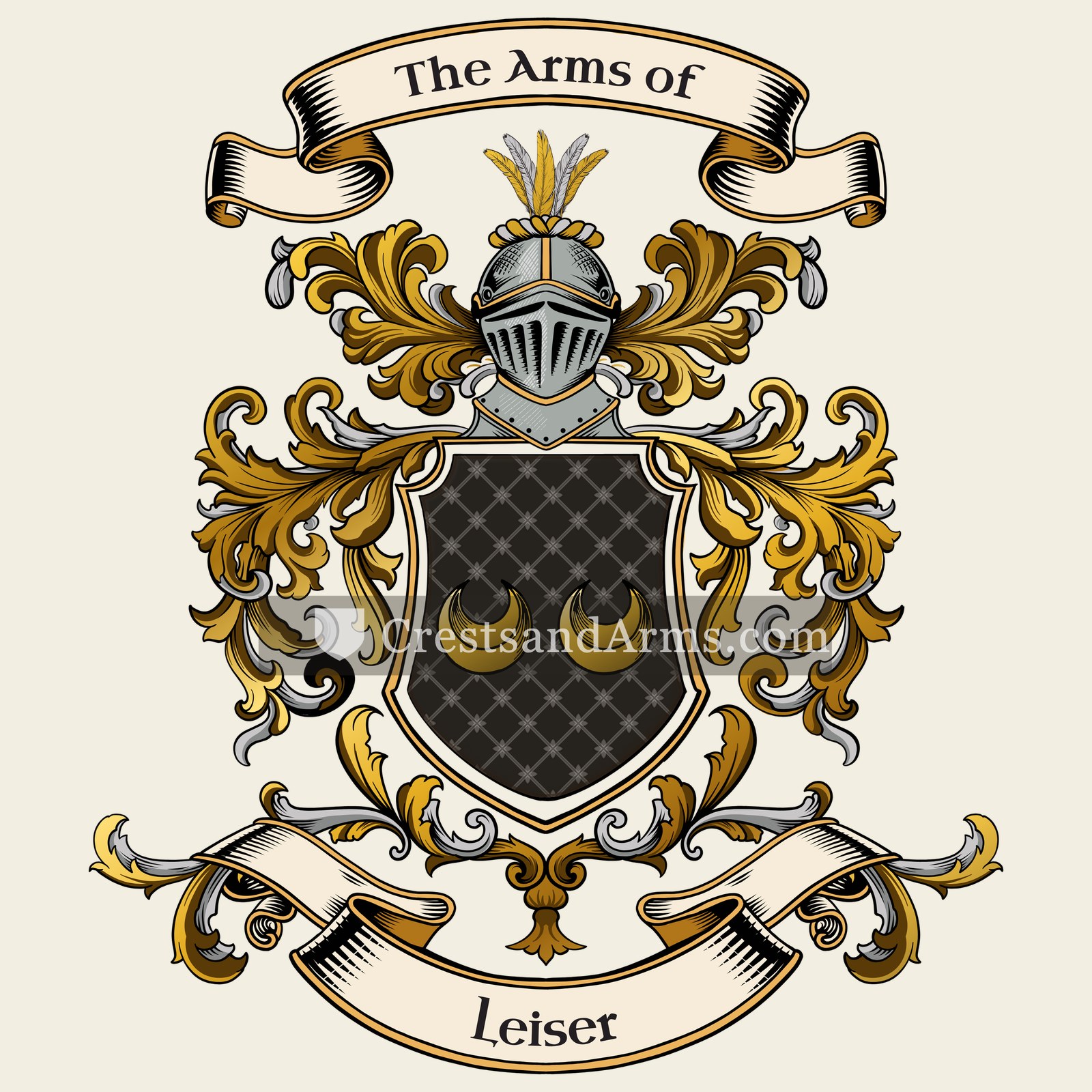 The Leiser coat of arms, drawn from the recorded blazon