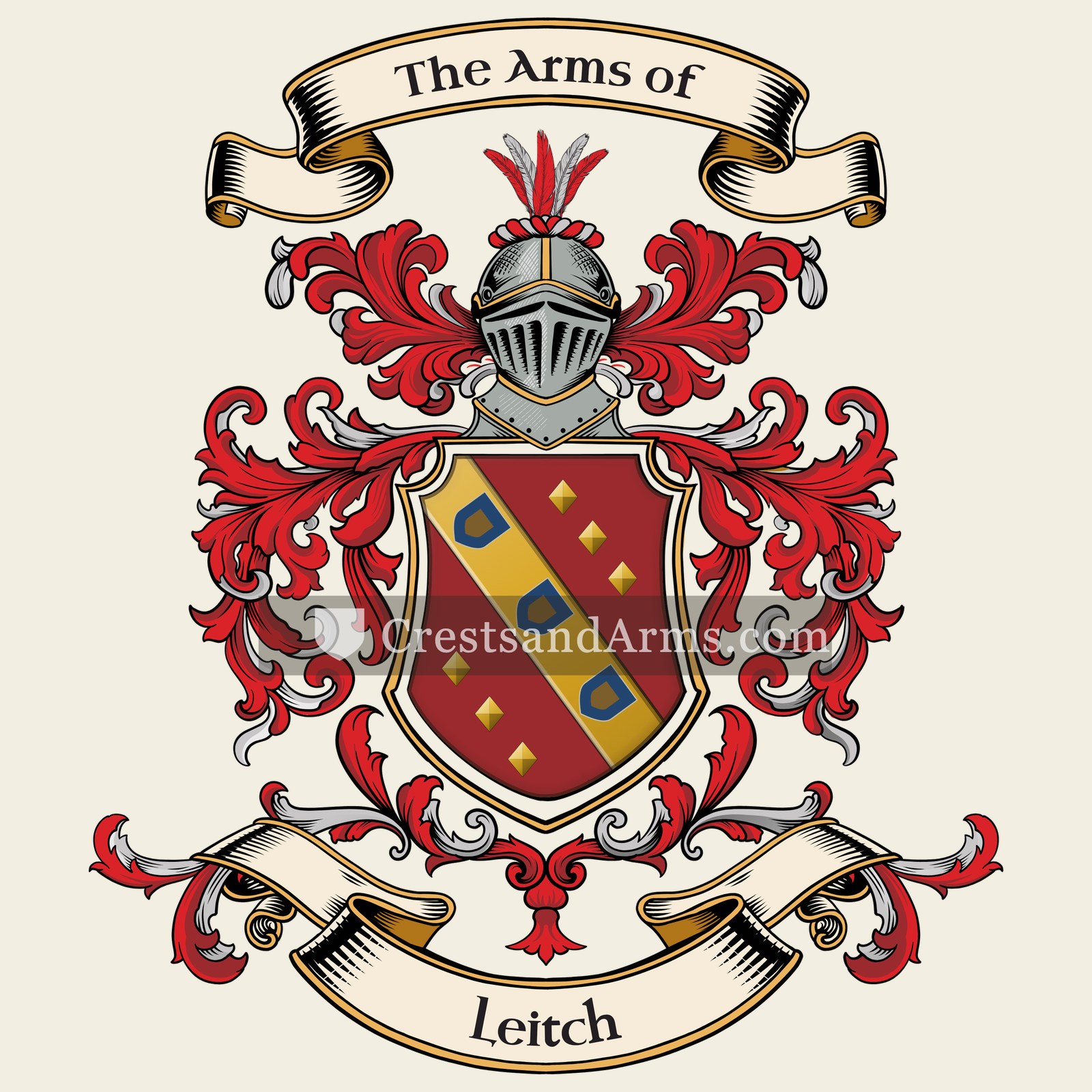 The Leitch coat of arms, drawn from the recorded blazon