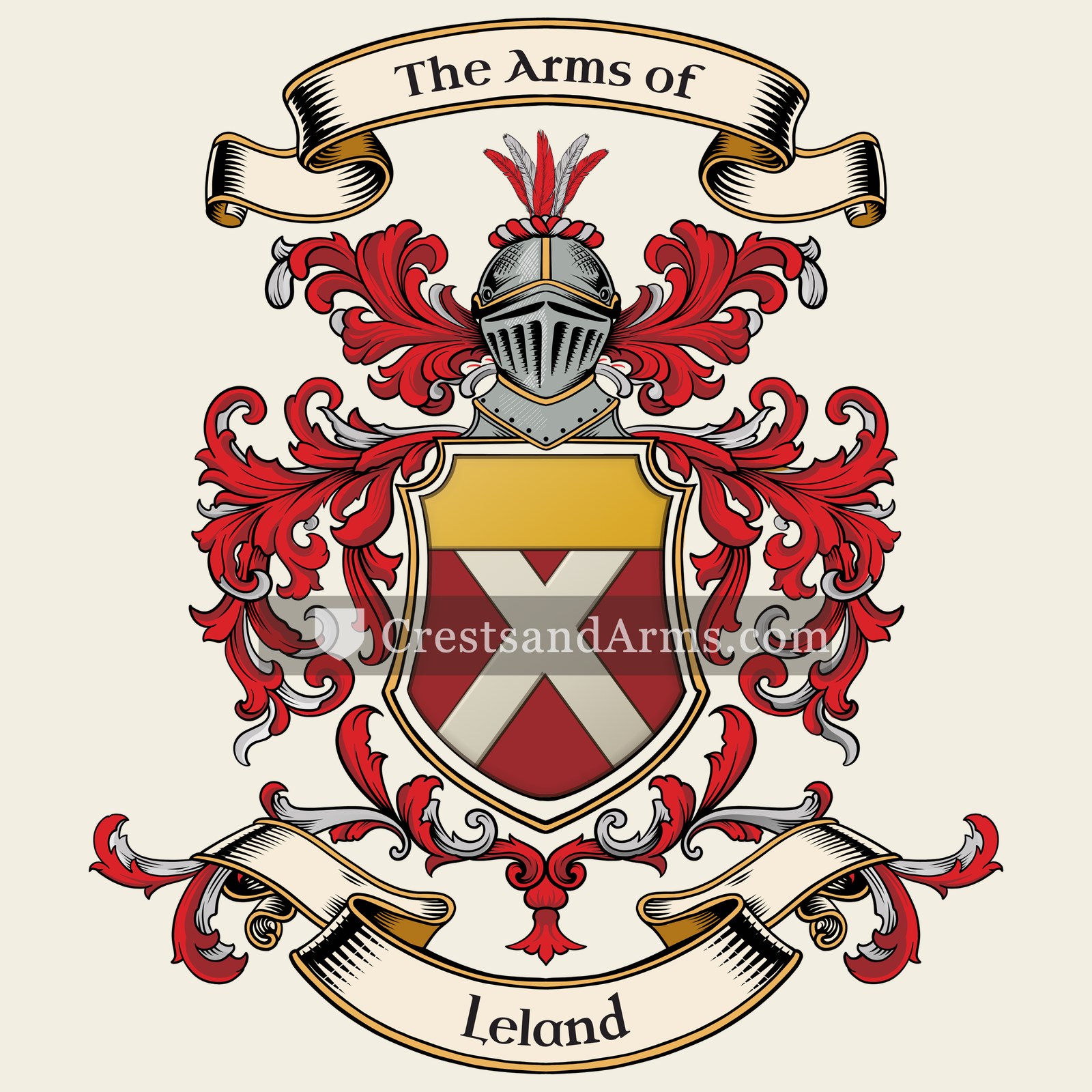 The Leland coat of arms, drawn from the recorded blazon