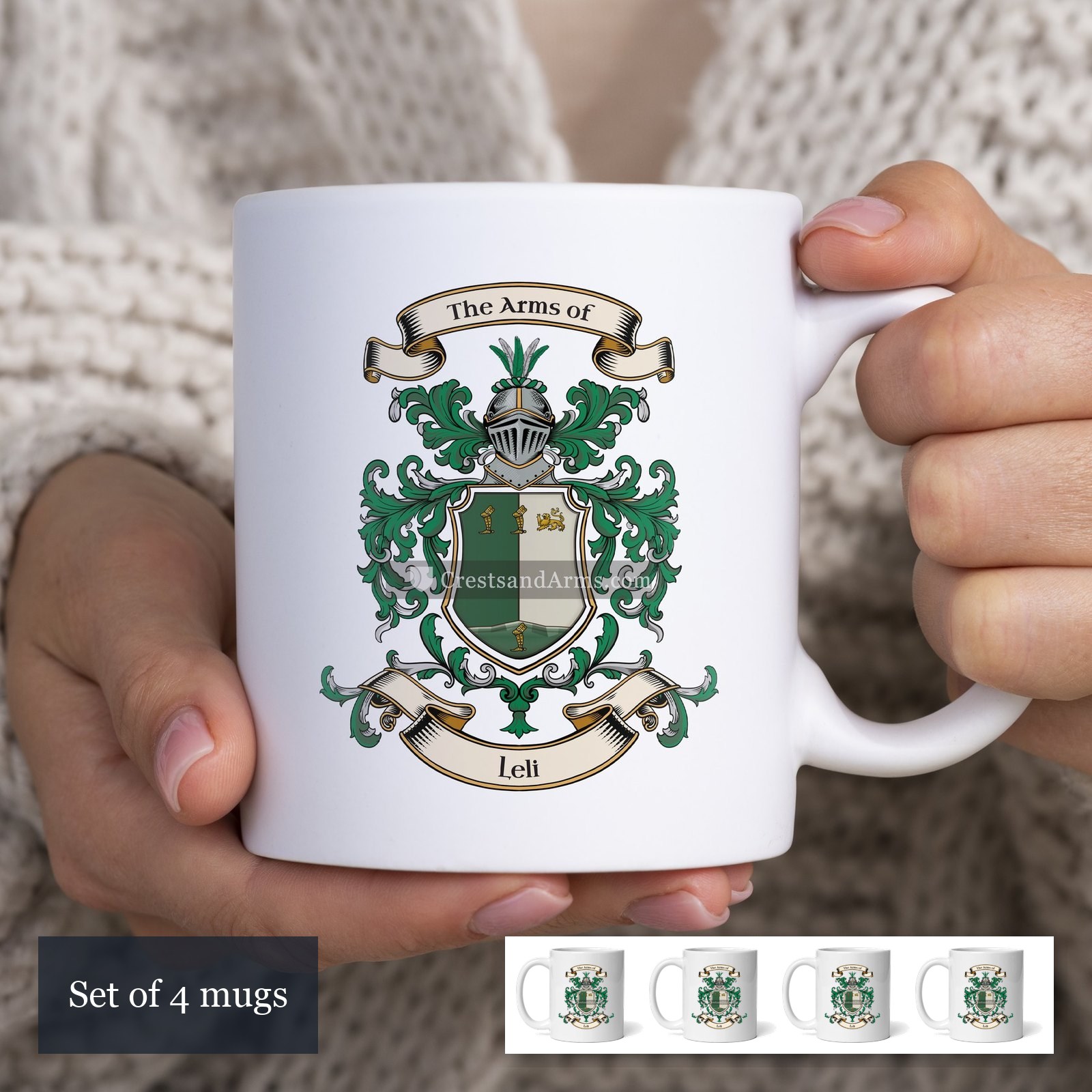 The Leli arms on the set of 4 mugs