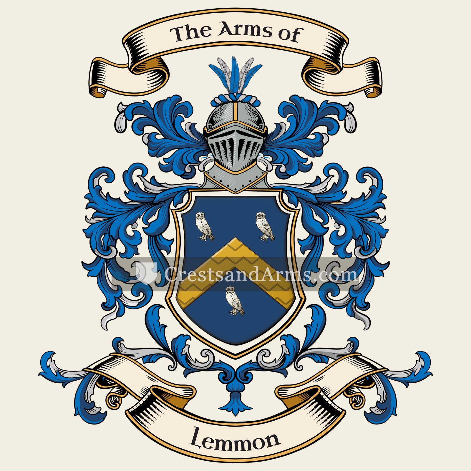 The Lemmon coat of arms, drawn from the recorded blazon