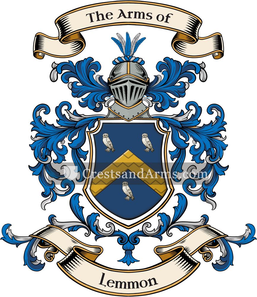 The Lemmon coat of arms, drawn from the recorded blazon