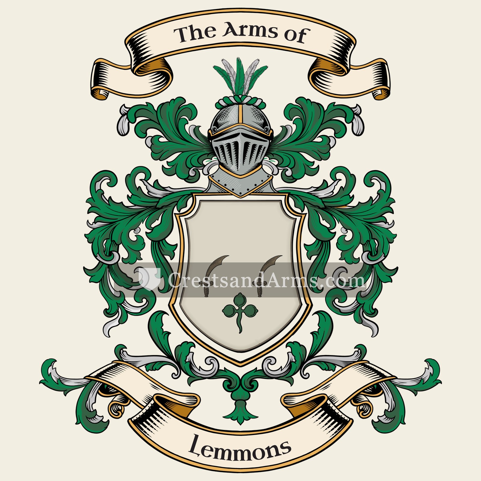 The Lemmons coat of arms, drawn from the recorded blazon