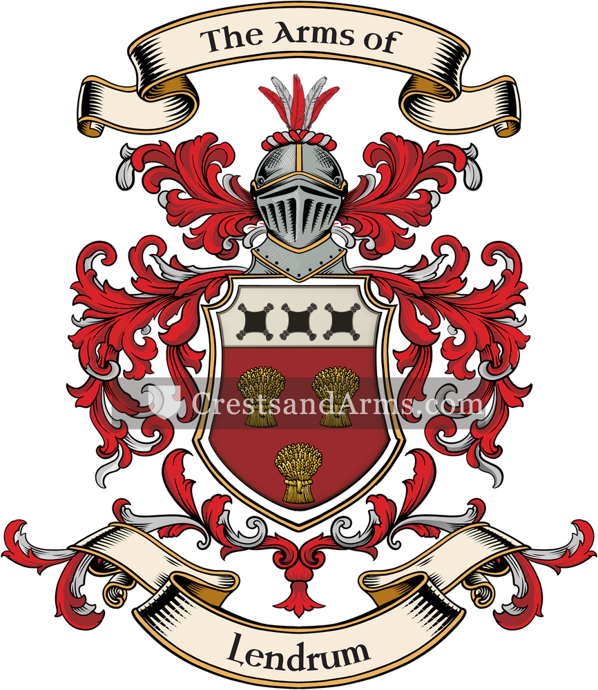 The Lendrum coat of arms, drawn from the recorded blazon
