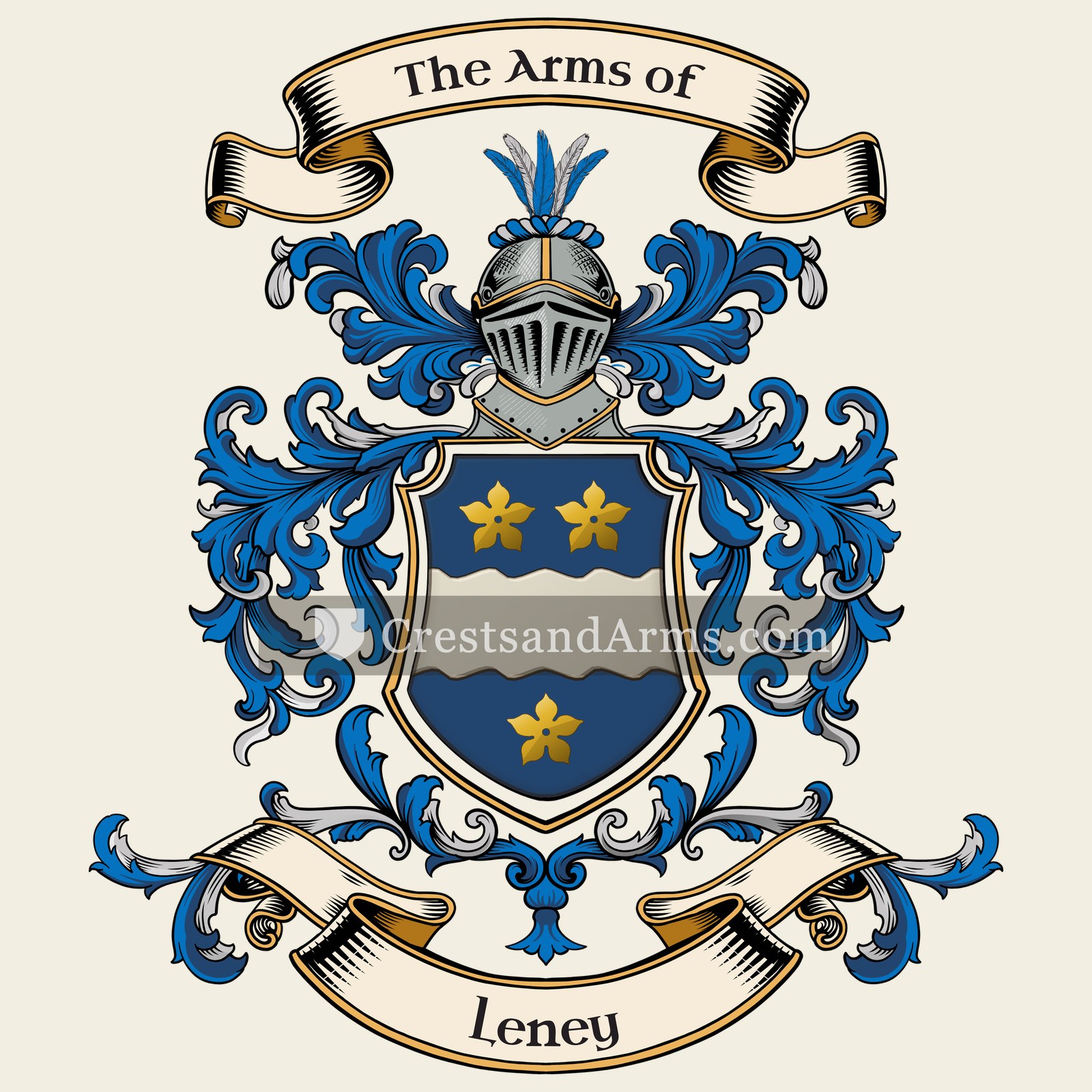 The Leney coat of arms, drawn from the recorded blazon