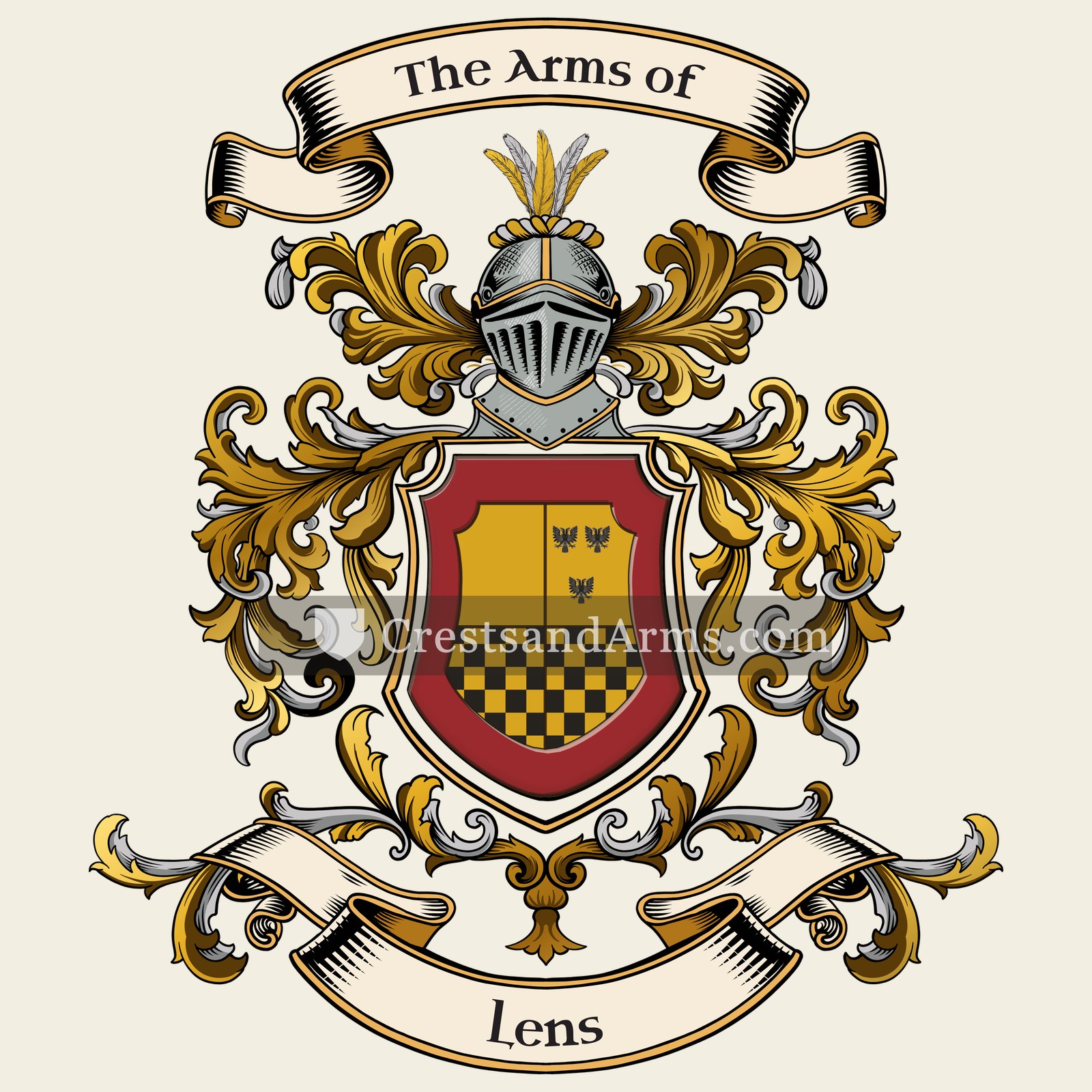 The Lens coat of arms, drawn from the recorded blazon